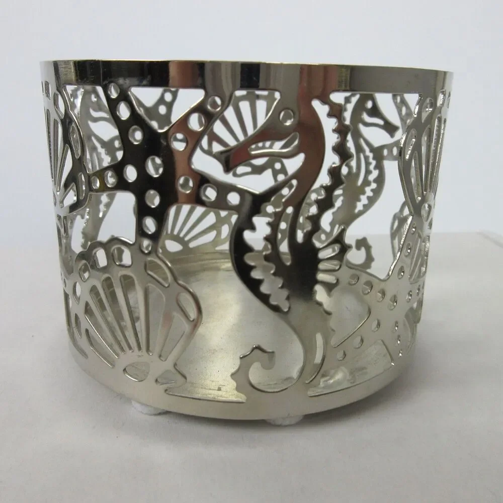 Williams-Sonoma Metal 3-Wick Candle Holders Set 3 Silver Cutout Sea Floral